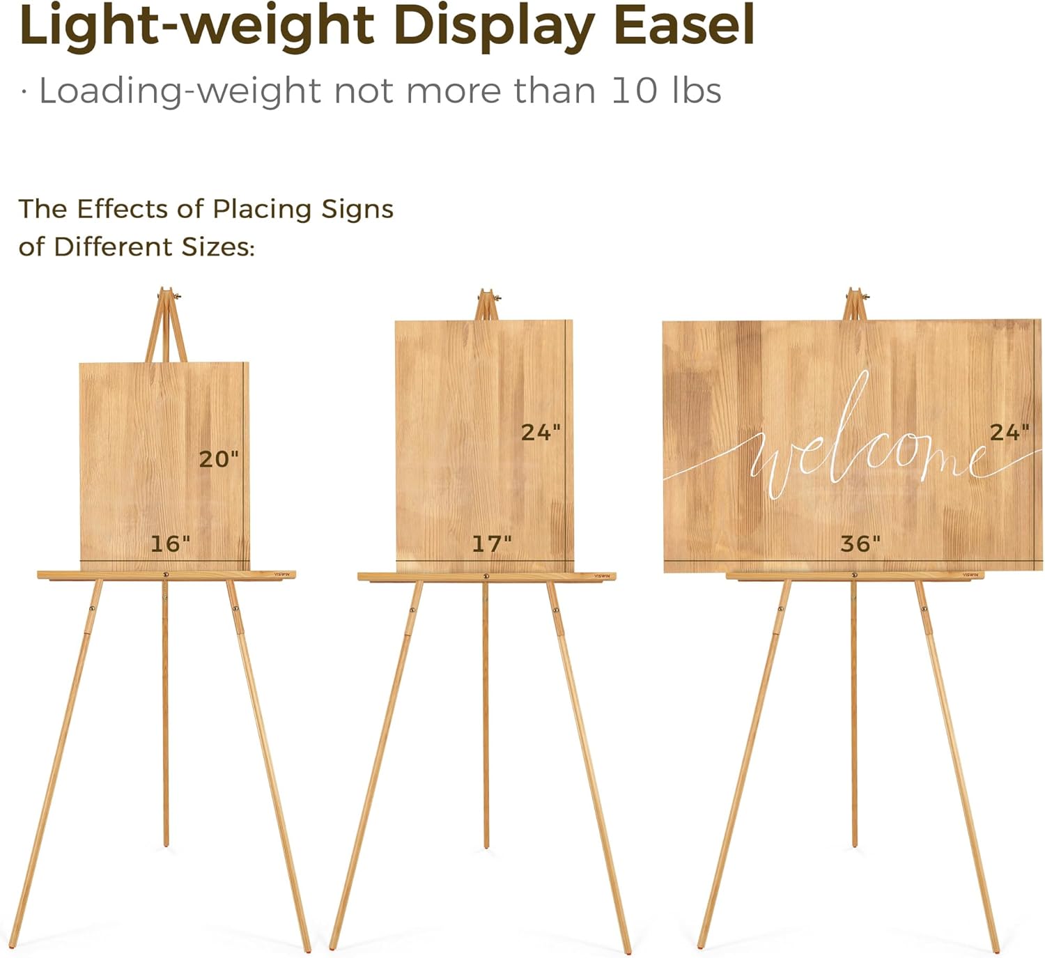VISWIN Upgraded 63 Gold Wooden Easel Stand for Sign, Tripod Easel for Wedding Sign Stand, Welcome Board, Poster, Picture, Canvas Art Easel Floor with Tray for Display & Painting